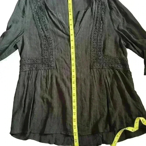 DR2 Blouse with Lace Details Long Sleeve V Neck Black Size L - Picture 5 of 5